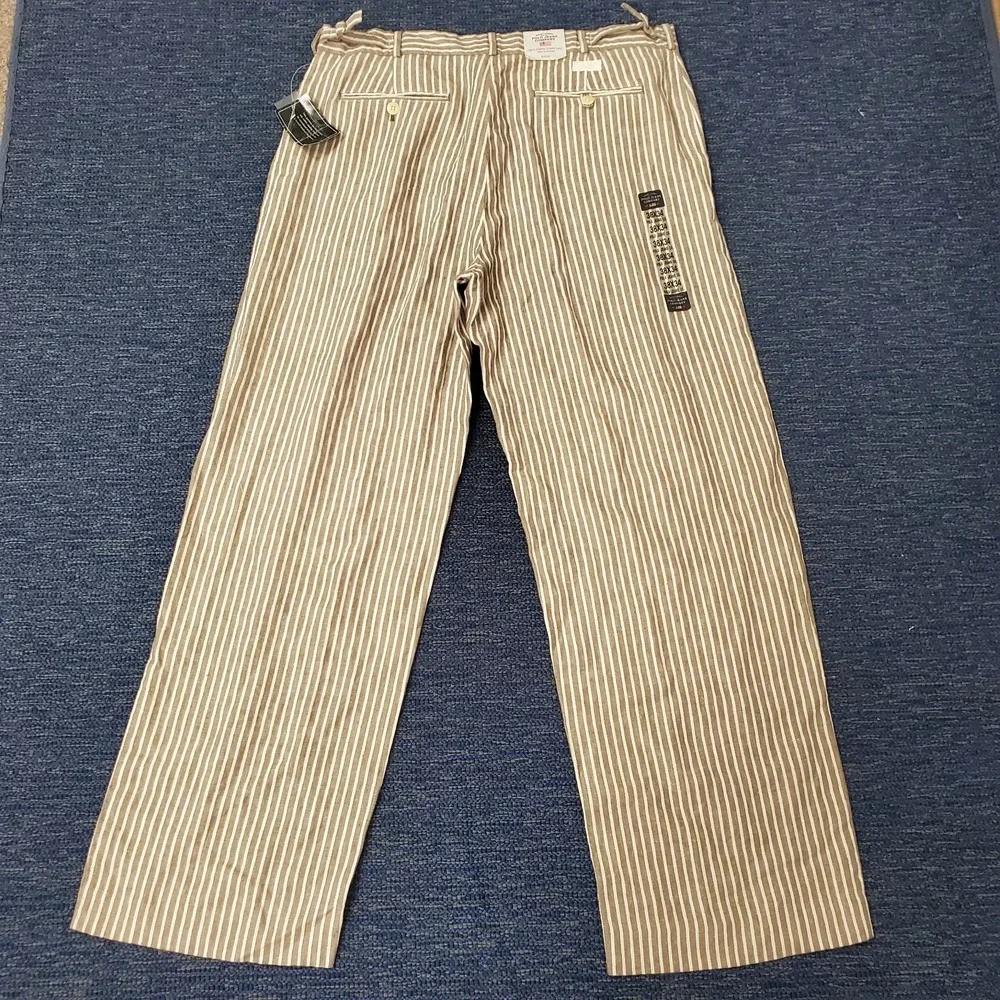 Polo Jean Company Mens Linen Riviera Striped Pants Size 38x34 Brown Button Fly